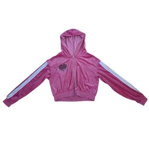 Rue21 Cozy Collection Pink Velour Hoodie Jacket With Rhinestone Heart & Devil Ho